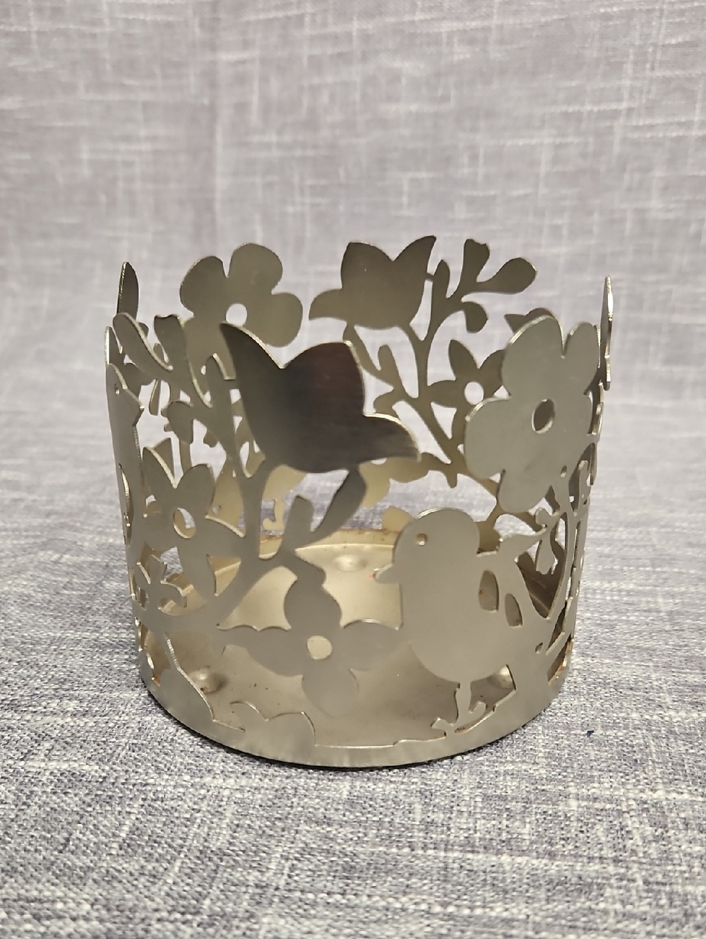 Bath & Body Works Floral & Bird Cutout Tea Light Holder - Silver